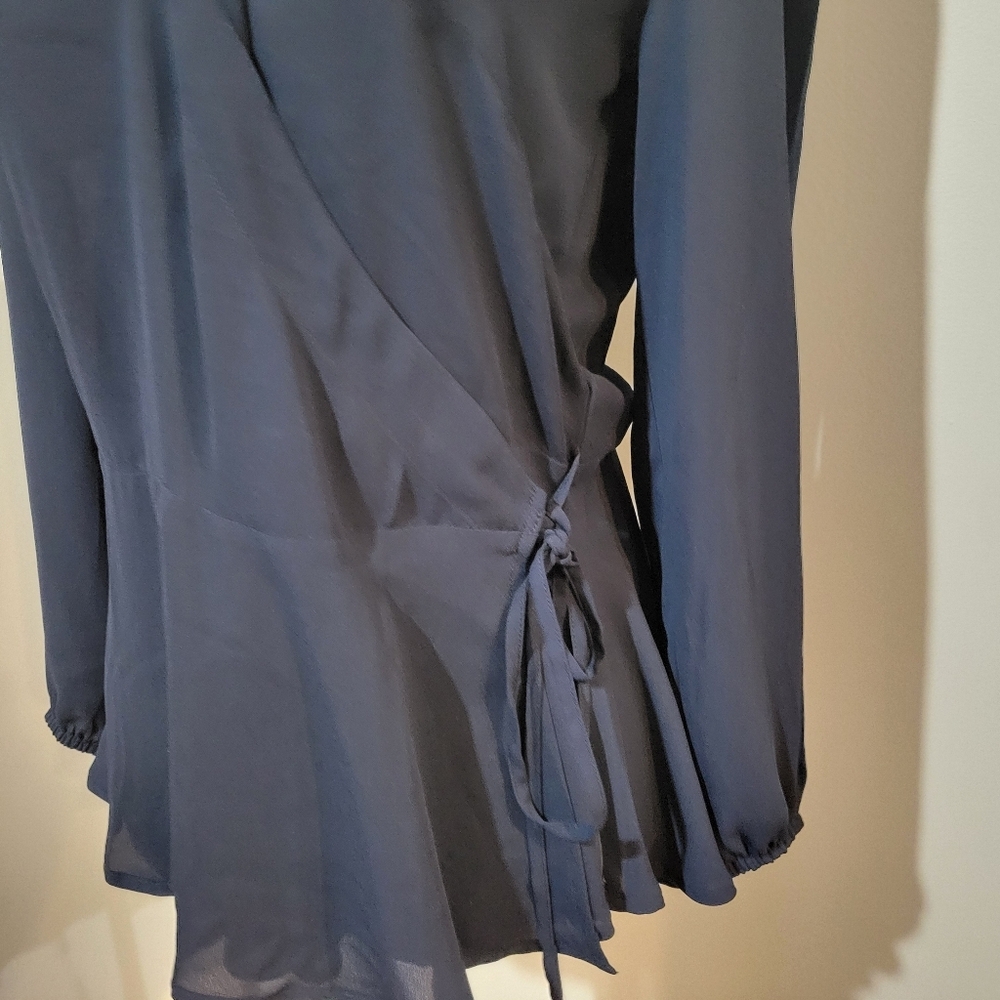 NWT LOFT solid Navy Long Sleeve V Neck Wrap Blouse Workwear | Small - Picture 3 of 10